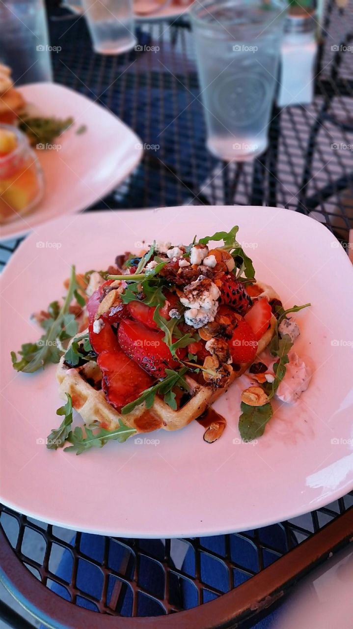 Waffle and Strawberry. Waffles for breakfast