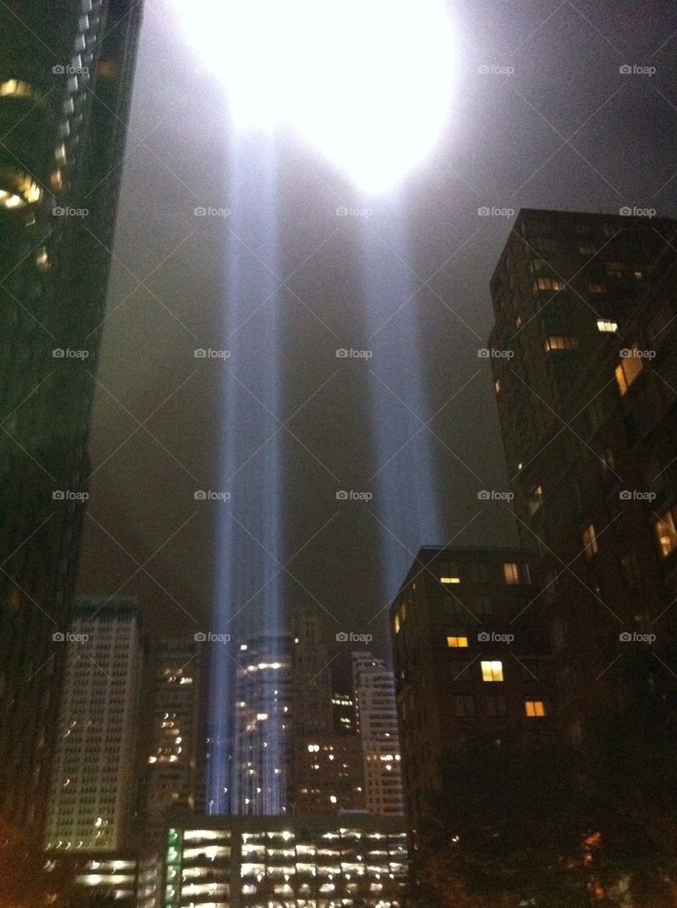9/11 light beams downtown NYC