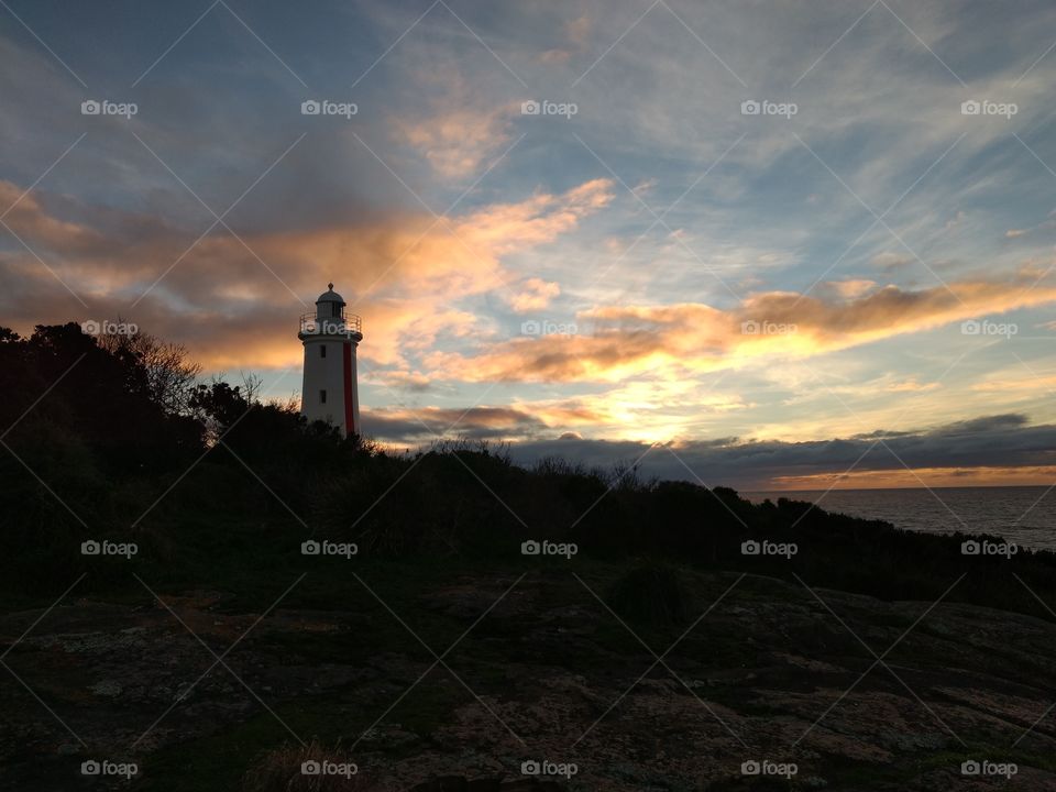 Devonport Mersey Bluff Lighthouse at sunset