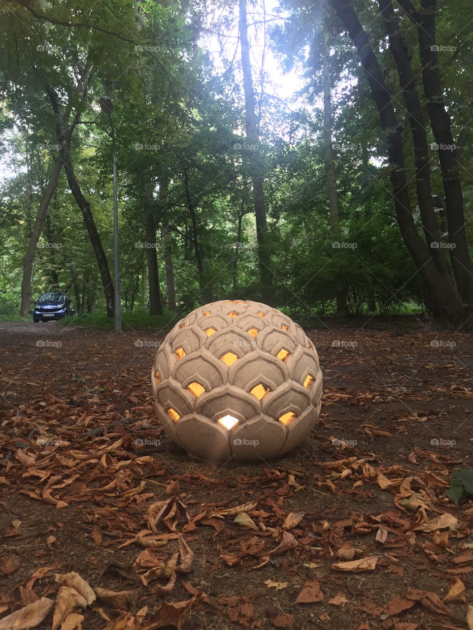 Lantern on the ground in a park