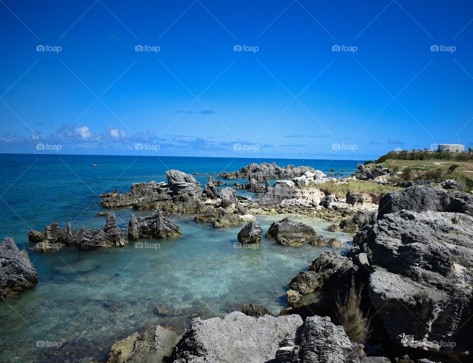 Tobacco Bay, St George Bermuda, rocky blue water ocean