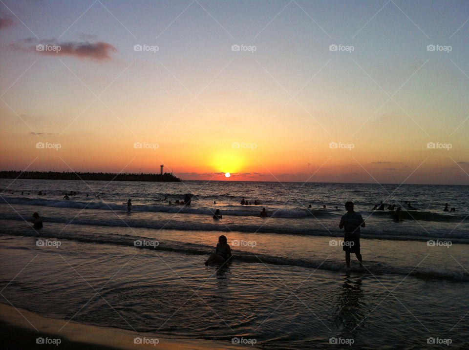 sunset sea israel beech by oriland123