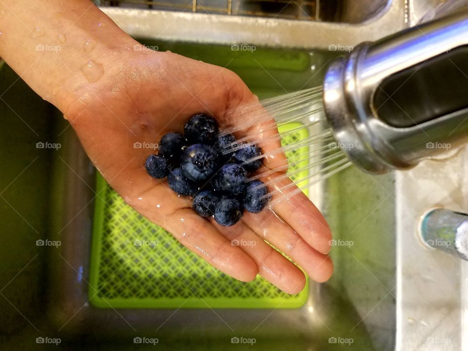 Washing blueberries