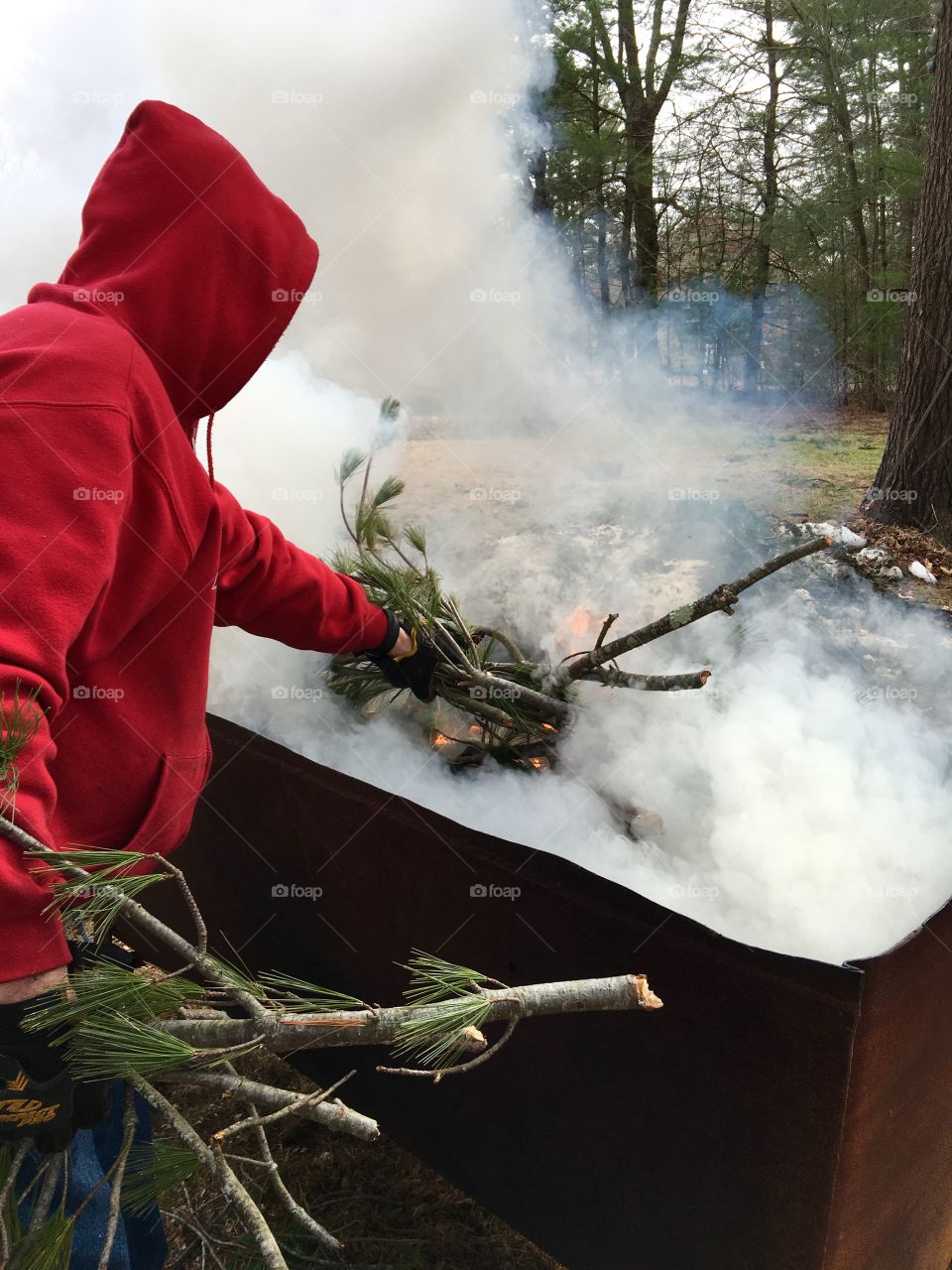 Burning wood with smoke