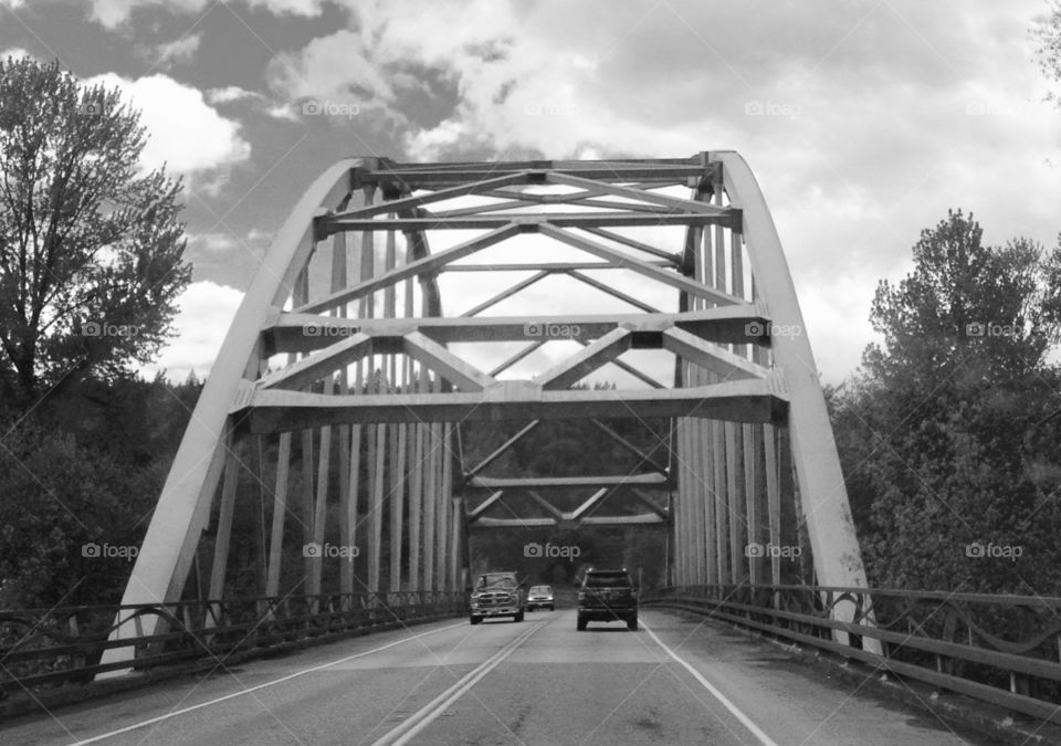 Bridge drive . Driving over a steel bridge 