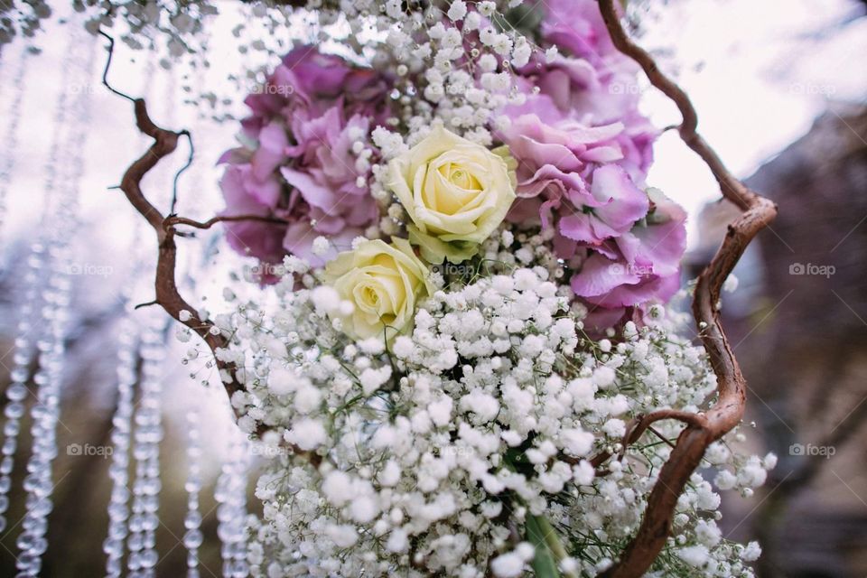 A part of a wedding flower arch. A refined floral composition. Perfect is a background 