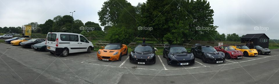 Panoramic fleet of Lotus cars