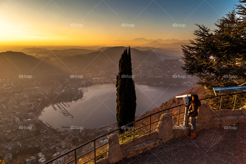 Como Lake city from above. 900 meters over sea level from one of the most popular view point in town