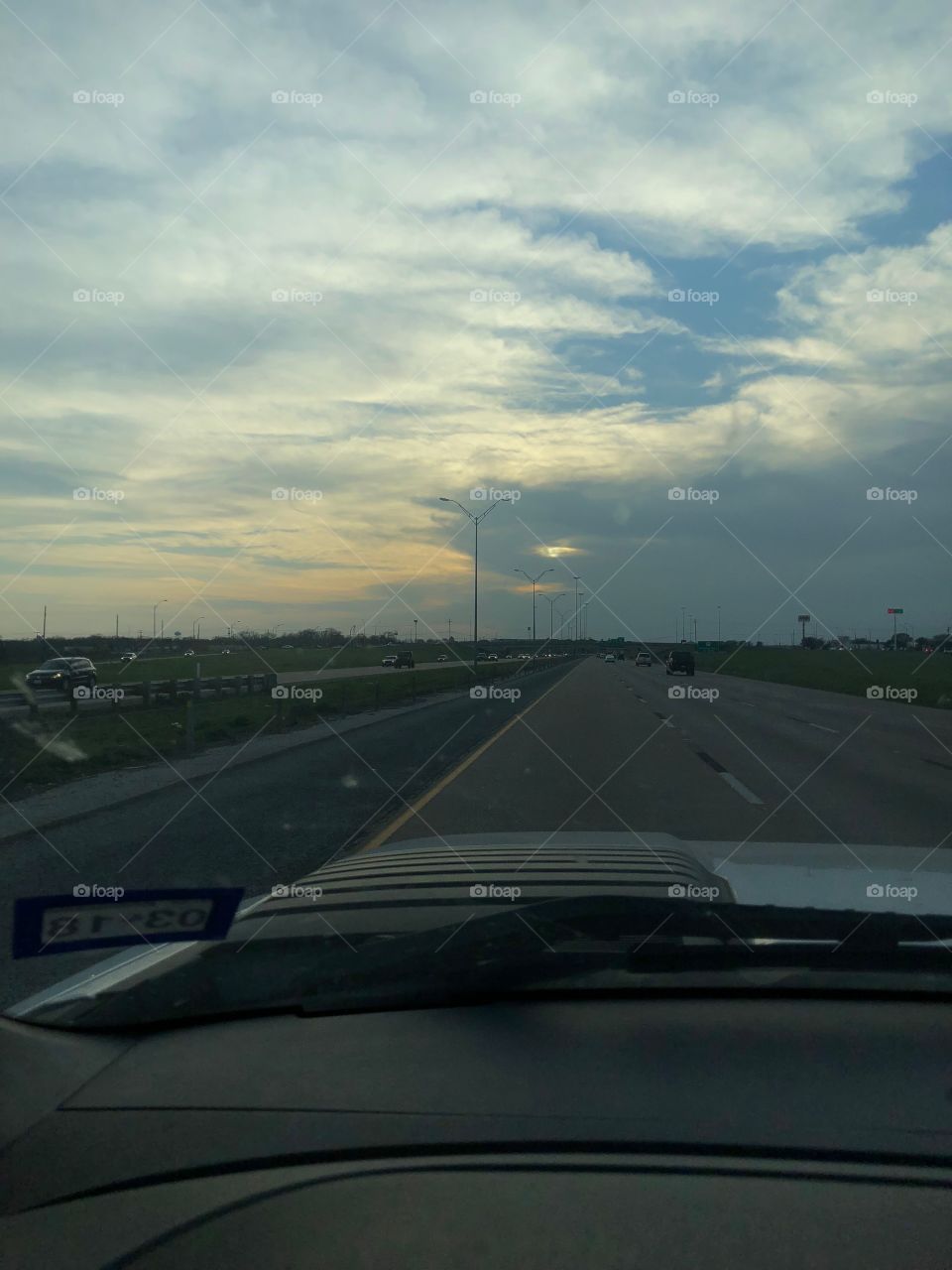 Sunset sky through windshield 