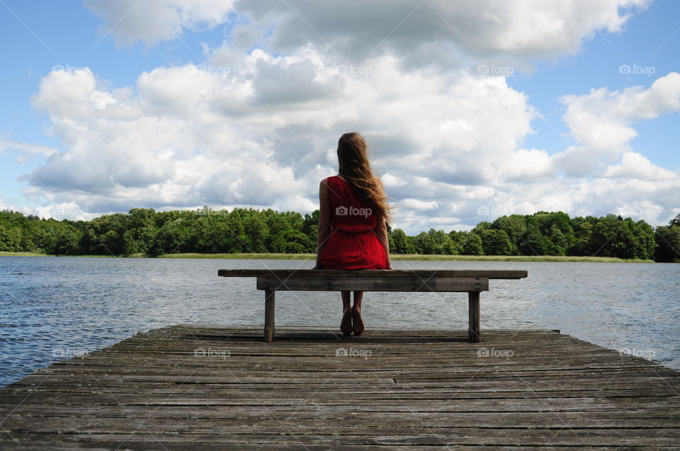 Blonde girl on the bench 