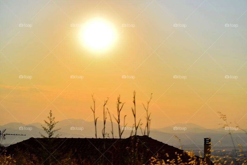 Mountain during sunset in autumn