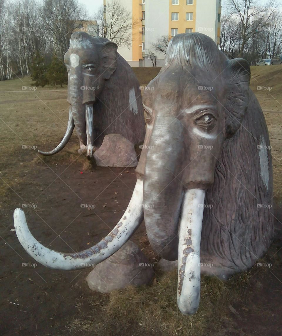 Elephant, Mammal, No Person, Two, Sculpture