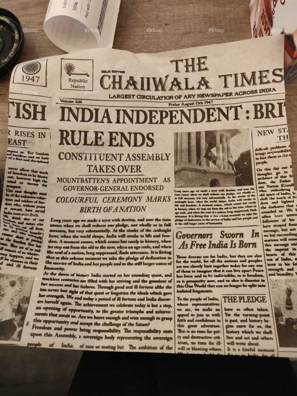 # old paper# India's independence day time# 15th August 1947# chaiwala coffee shop#