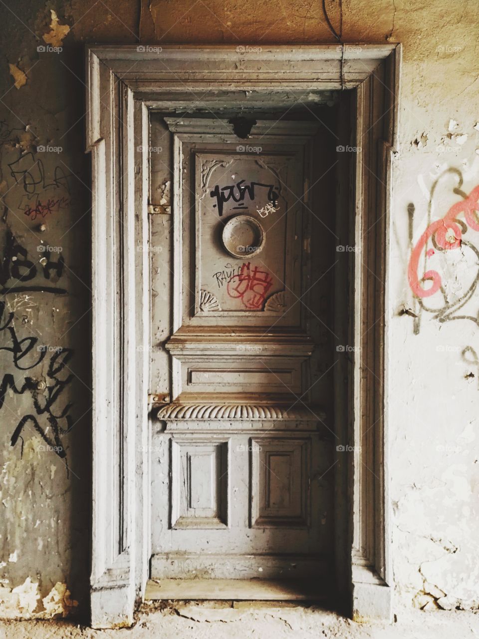 Closed door of old building