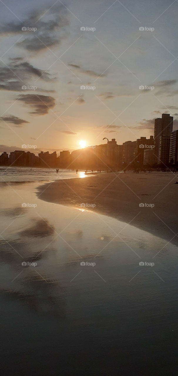 Beautiful sunset at the beach in Guarujá - Brazil