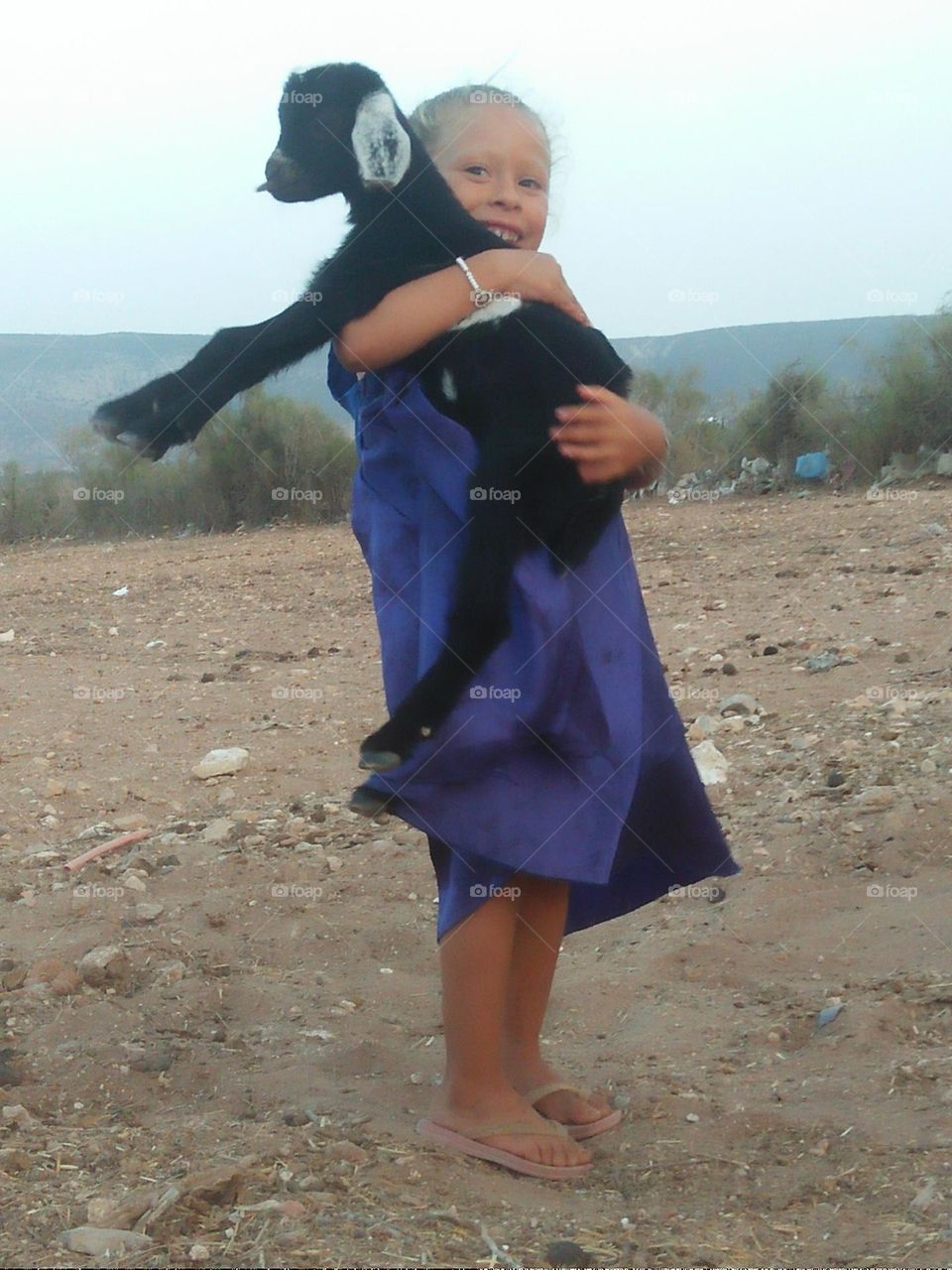 Happiness of a young girl holding the small lamb.