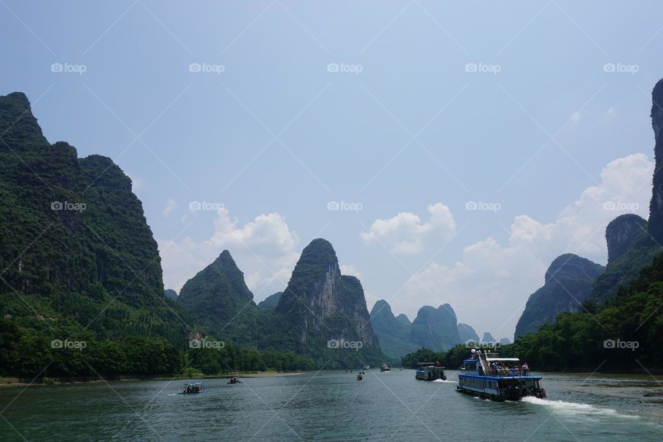 The beautiful landscapes of Guilin in Guangxi are famous for their unique natural scenery. Located in the Guangxi Zhuang Autonomous Region in southern China.