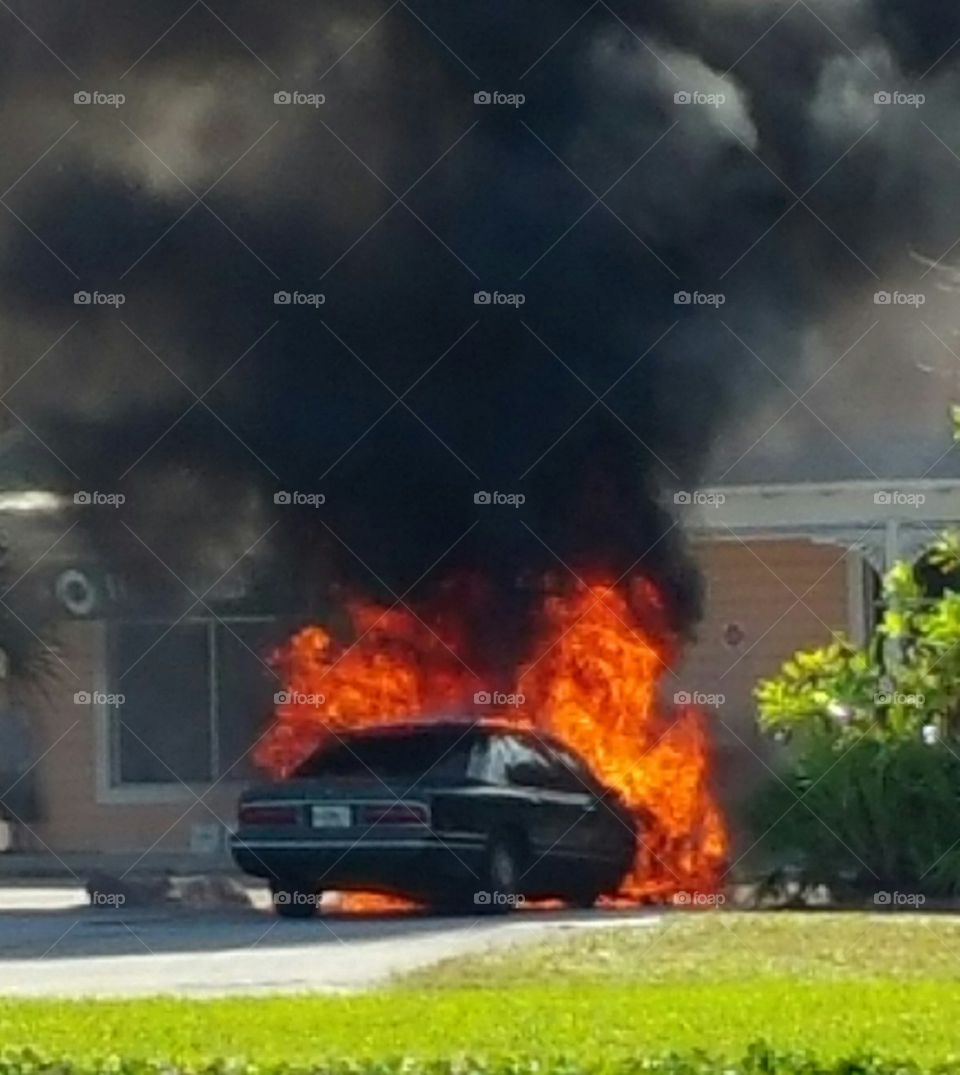 car fire. car fire at work