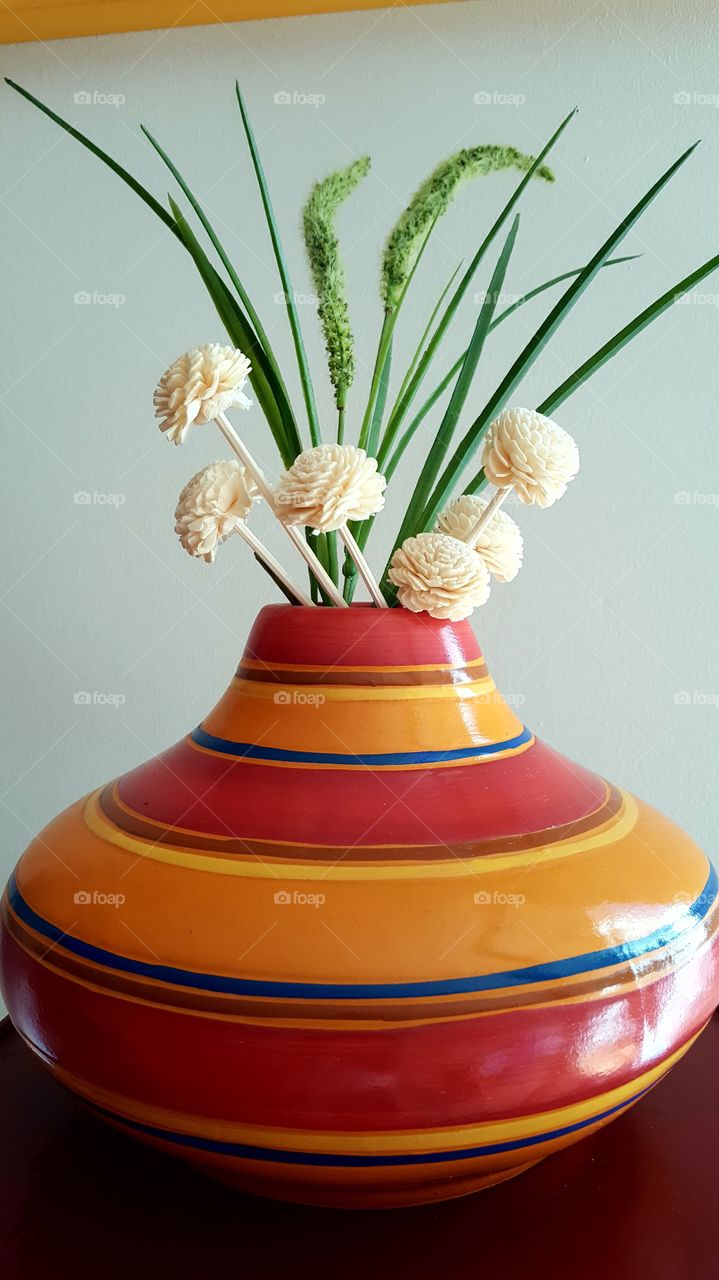vase flowers white grass Decoration