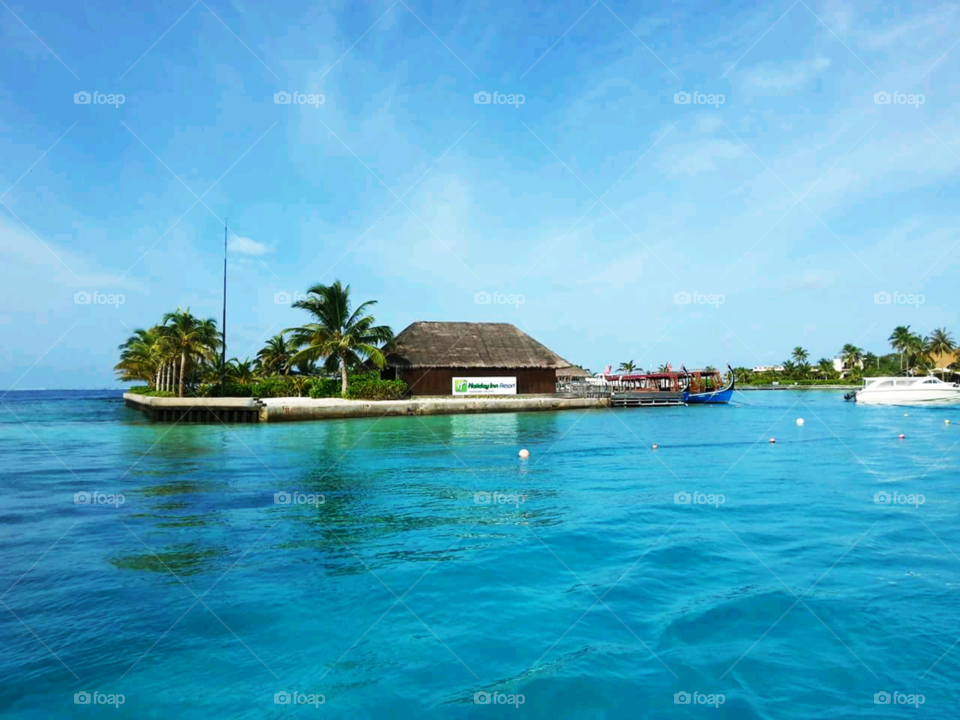 A beautiful view of a  floating house in Maldive