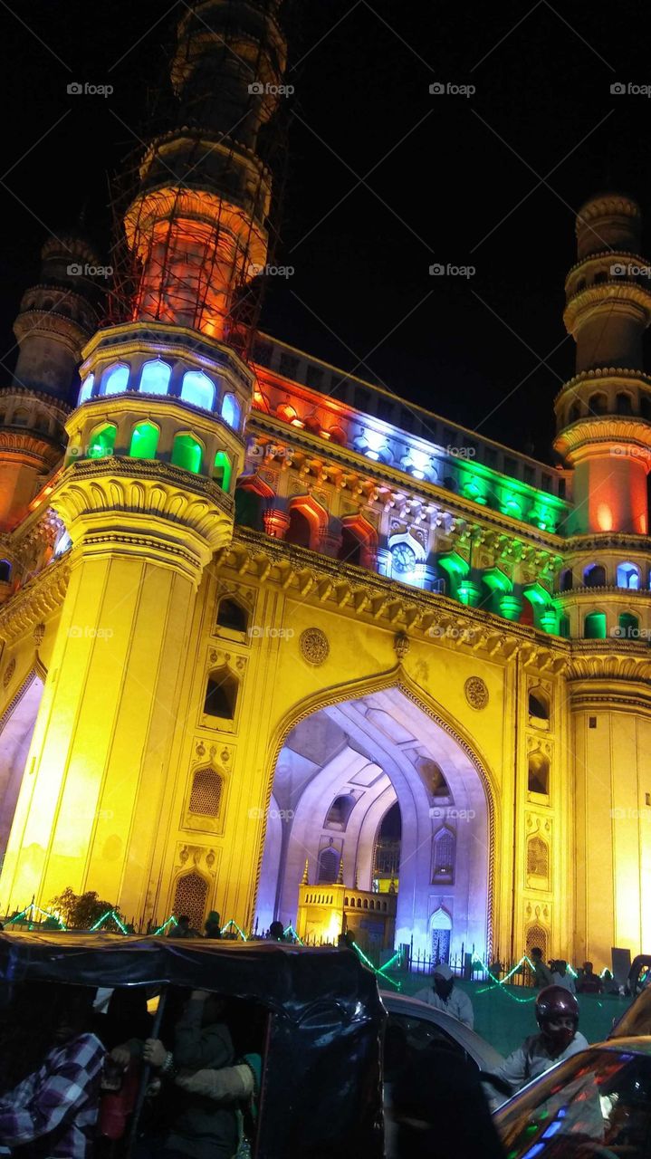The Charminar, constructed in 1591, is a monument and mosque located in Hyderabad, Telangana, India. The landmark has become known globally as a symbol of Hyderabad and is listed among the most recognized structures in India. 