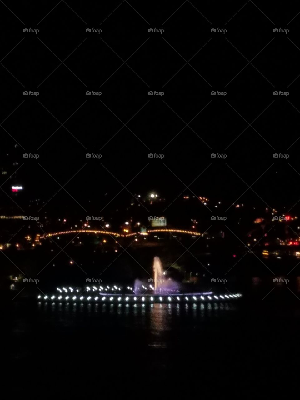 The fountain in Pittsburgh at the point at night