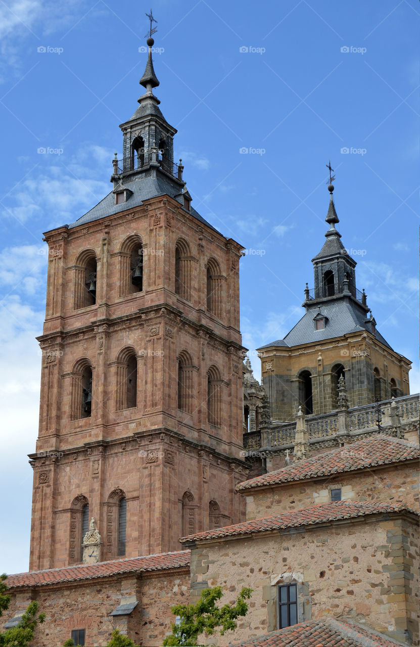 View of the towers of Astorga cathedral in León,  Spain.