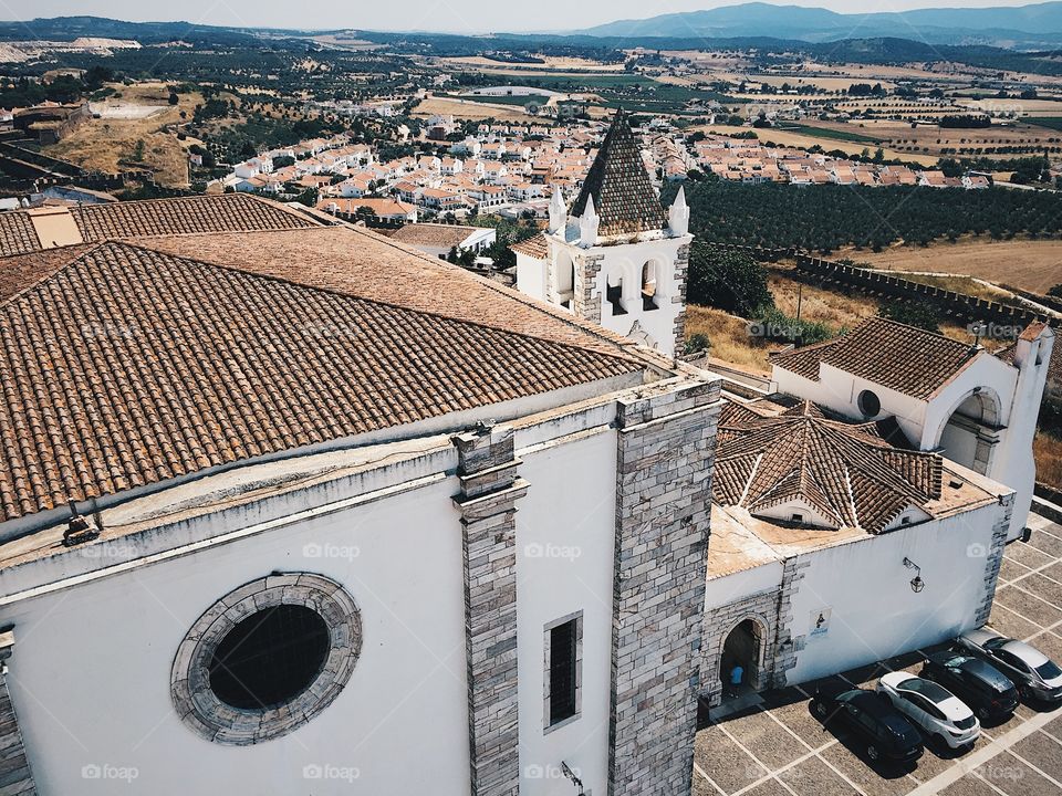 View of city Estremoz, Portugal, from tower made of marble 