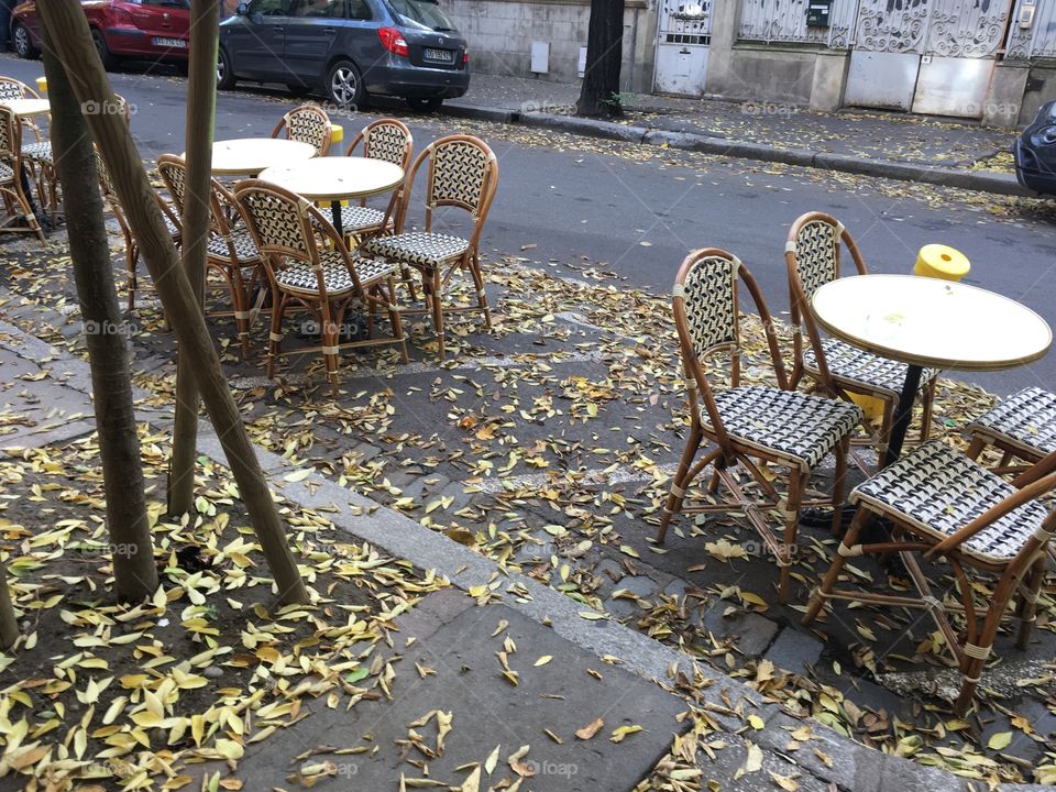 Coffee tables at autumn 