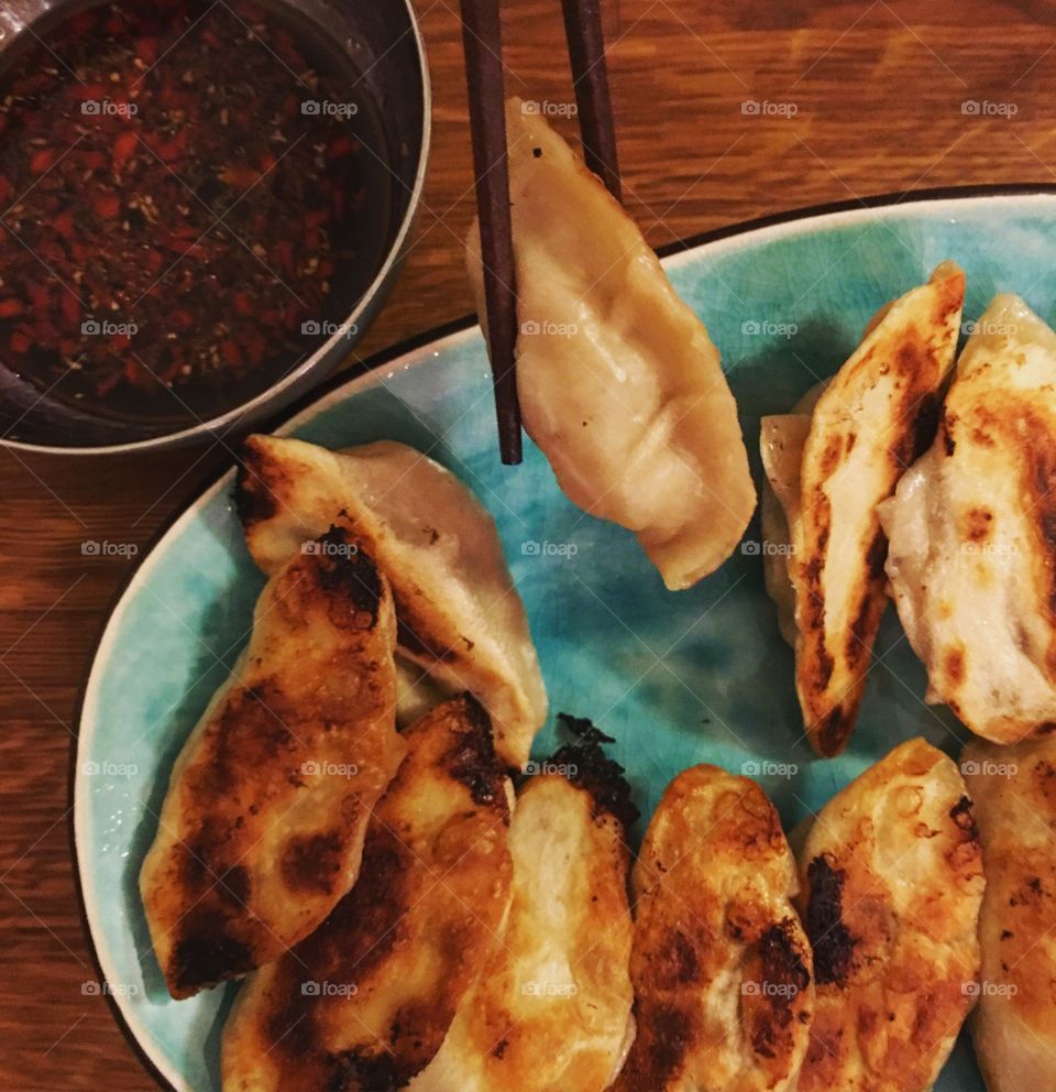 Dumplings served on plate