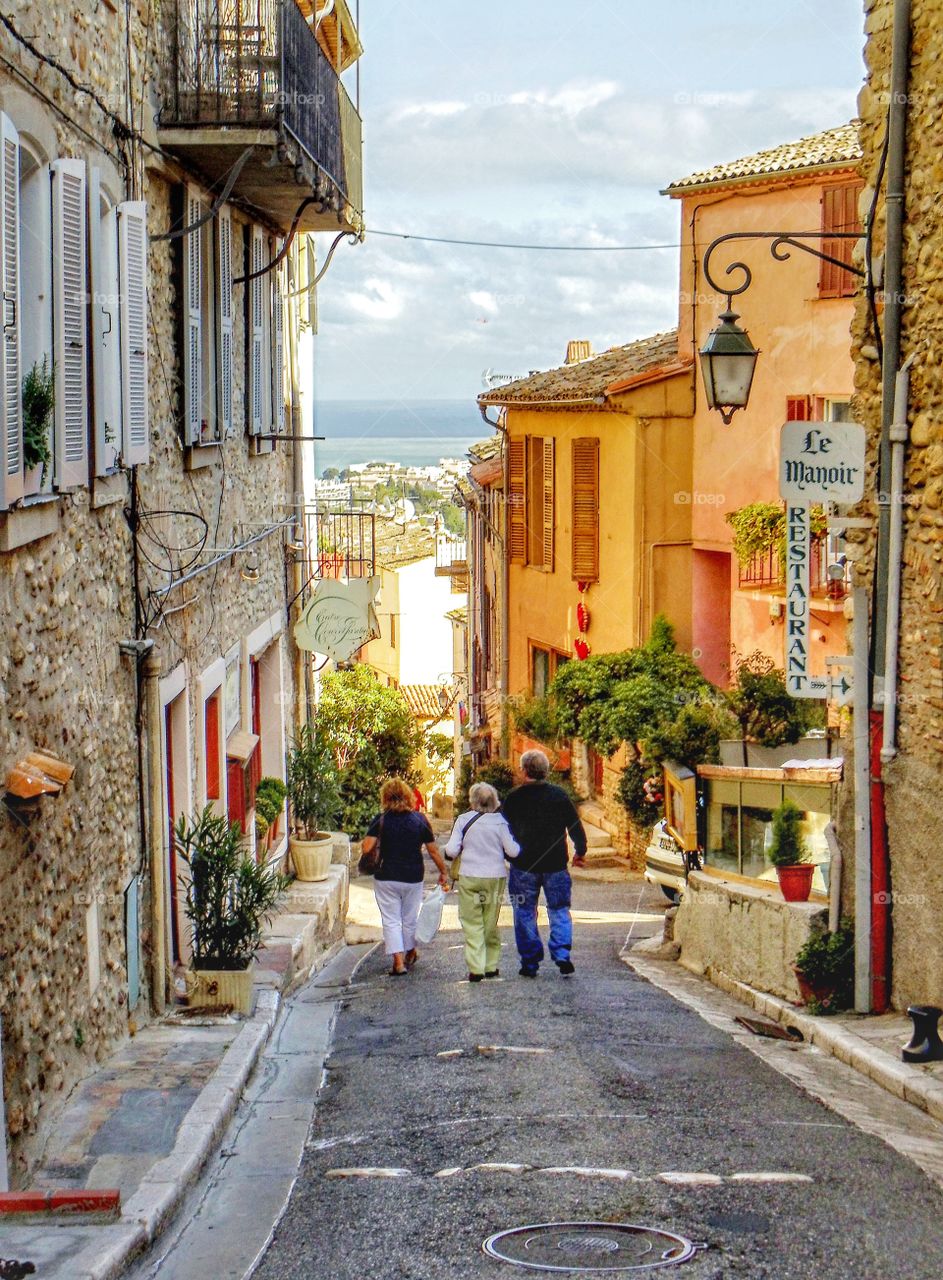 Downhill a rustic French village street