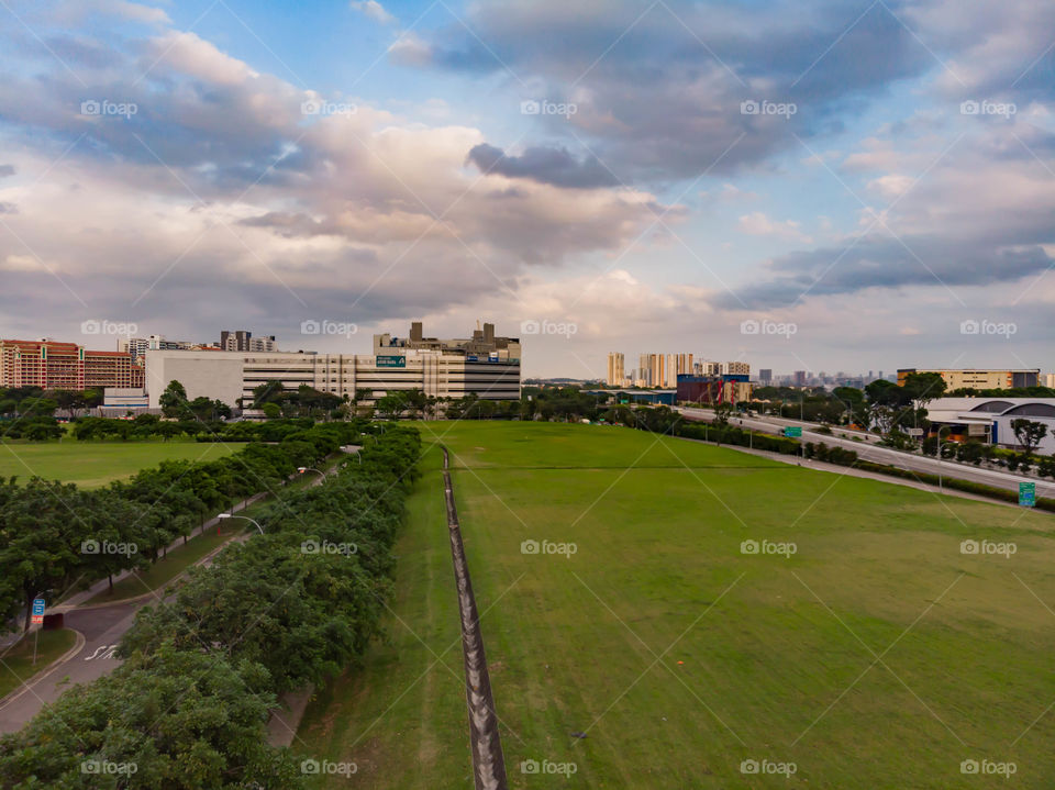 Beautiful aerial view of cityscape with greenery