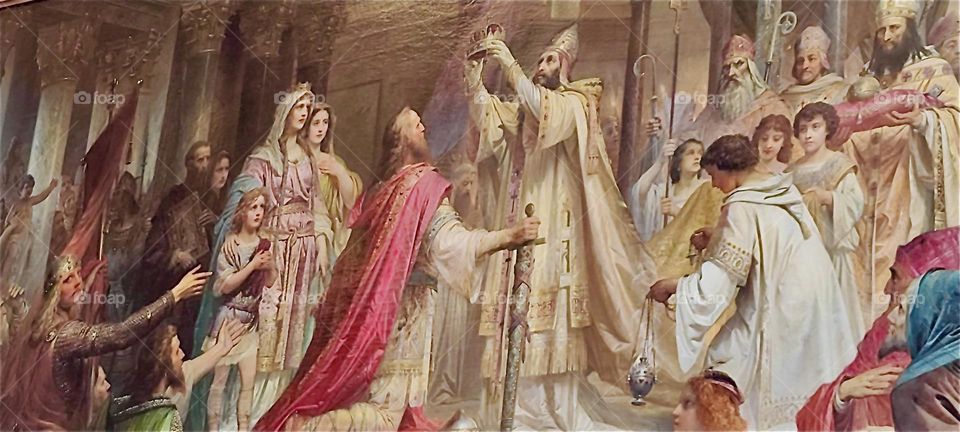 This painting in the “Steinerner Saal”, the “Stony Hall” of the “Maximilianeum” in “Munich” commemorates the crowning of “Emperor Ludwig IV”, the “Bavarian” in 1328. 2024. Hypnotic Productions