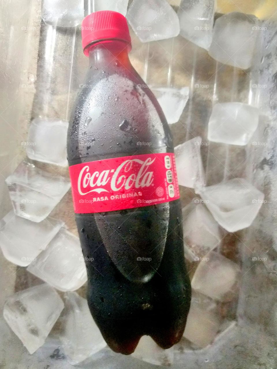 coca cola on a block of ice