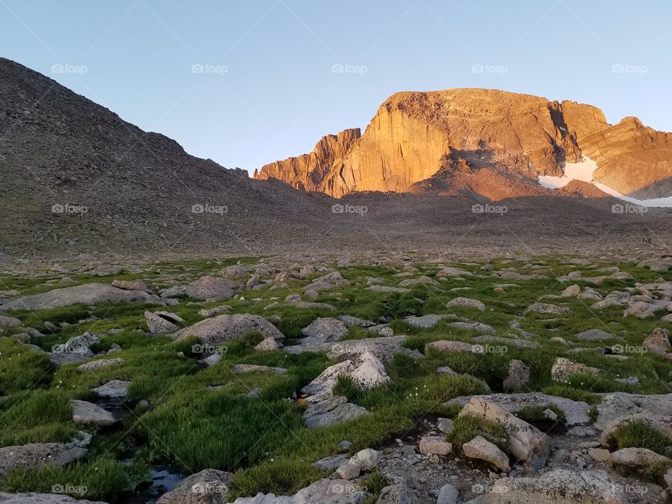 Sunrise on the Diamond Face of Long's Peak.  Rocky Mountain National Park Colorado