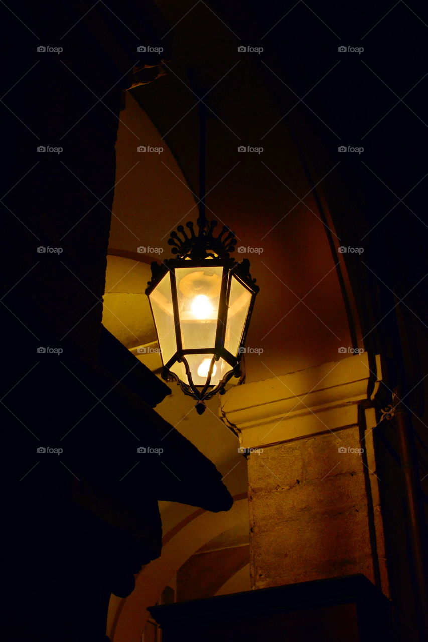 night in the city. lamppost