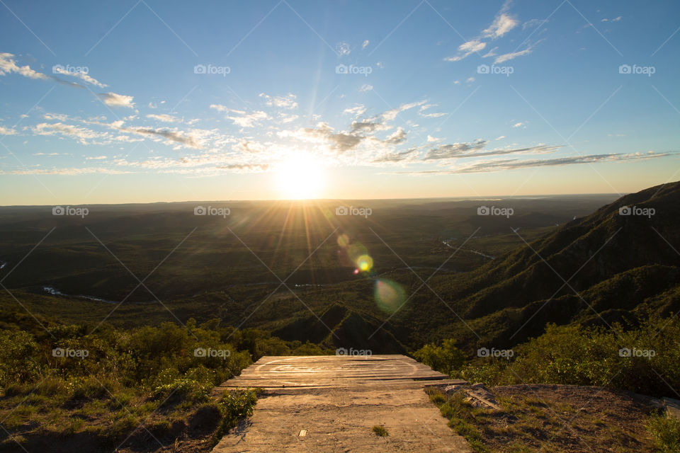 Paragliding platform at sunset