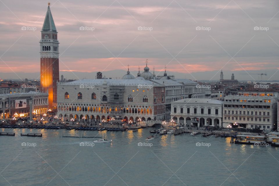 Sun setting over Venice, Italy 