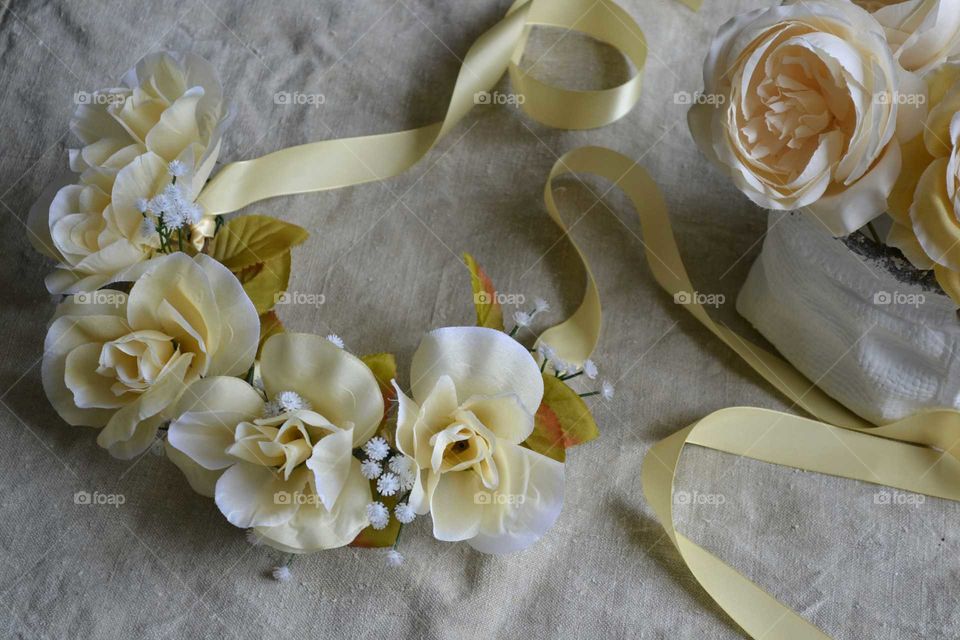 Yellow flowers with ribbon
