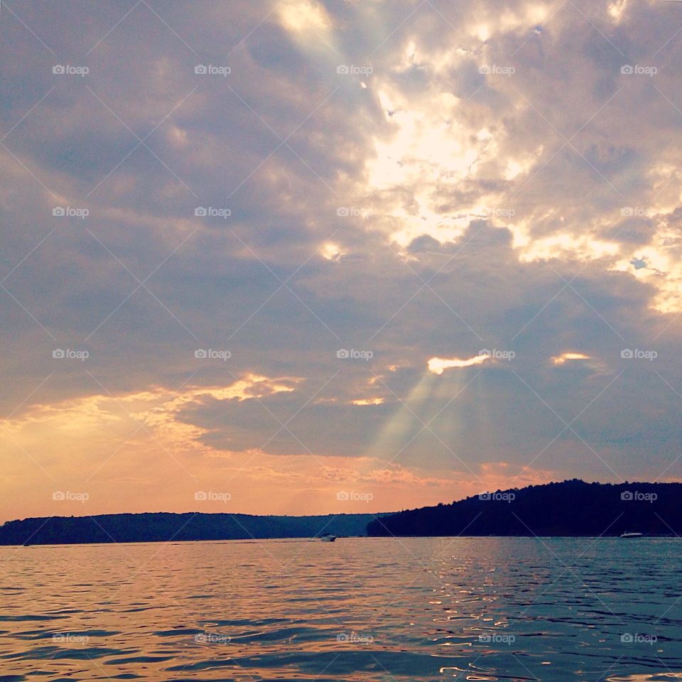 Sunset on lake. 
