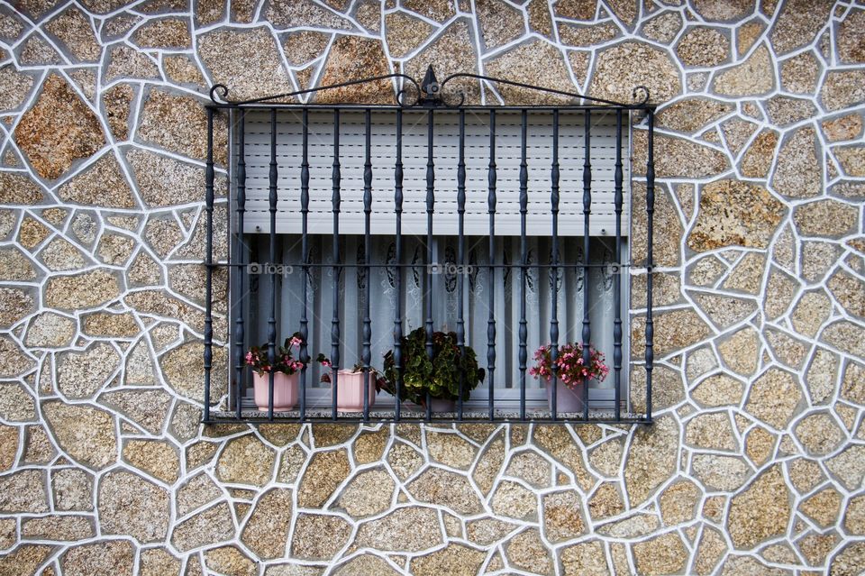 Apartment window of a family in Cambados, Spain. 