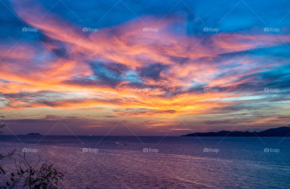 Beautiful sunset scene in twilight moment at the famous Phattaya bay Thailand