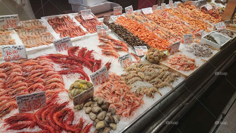 Every type of prawn, Fish market Madrid