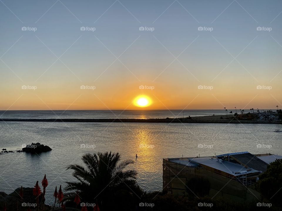 Beautiful sunset over the Pacific Ocean from the Lookout Point in Corona del Mar 