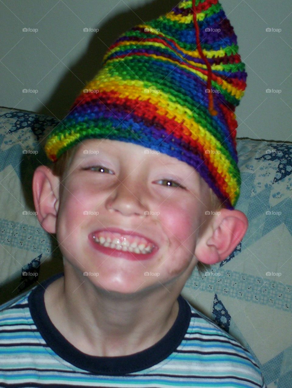 Happy boy with colorful hood