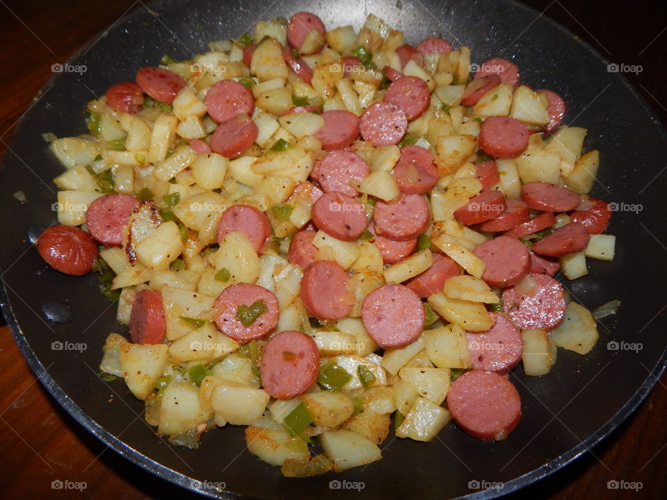 Fried Potatoes and Polish Sausage