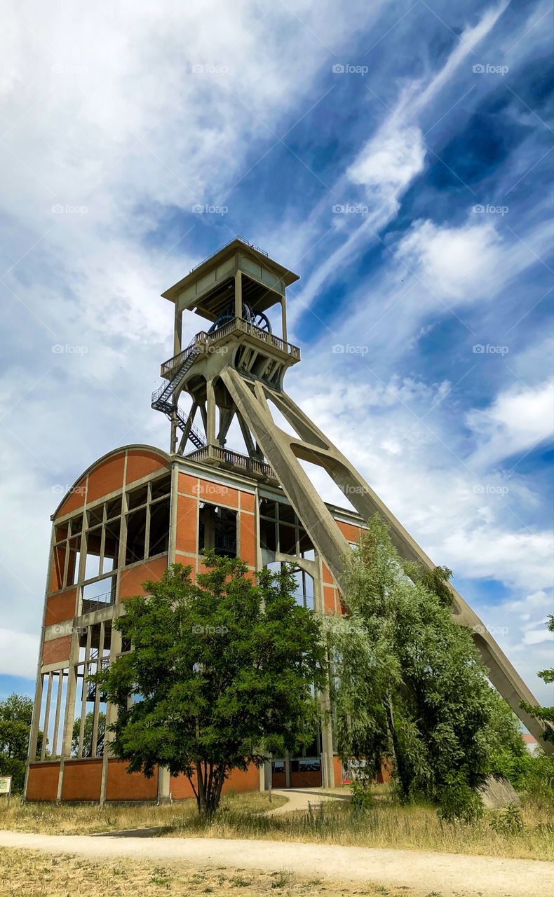 Ancient mining tower dating from the 1920's in the mining area Maasmechelen in Belgium