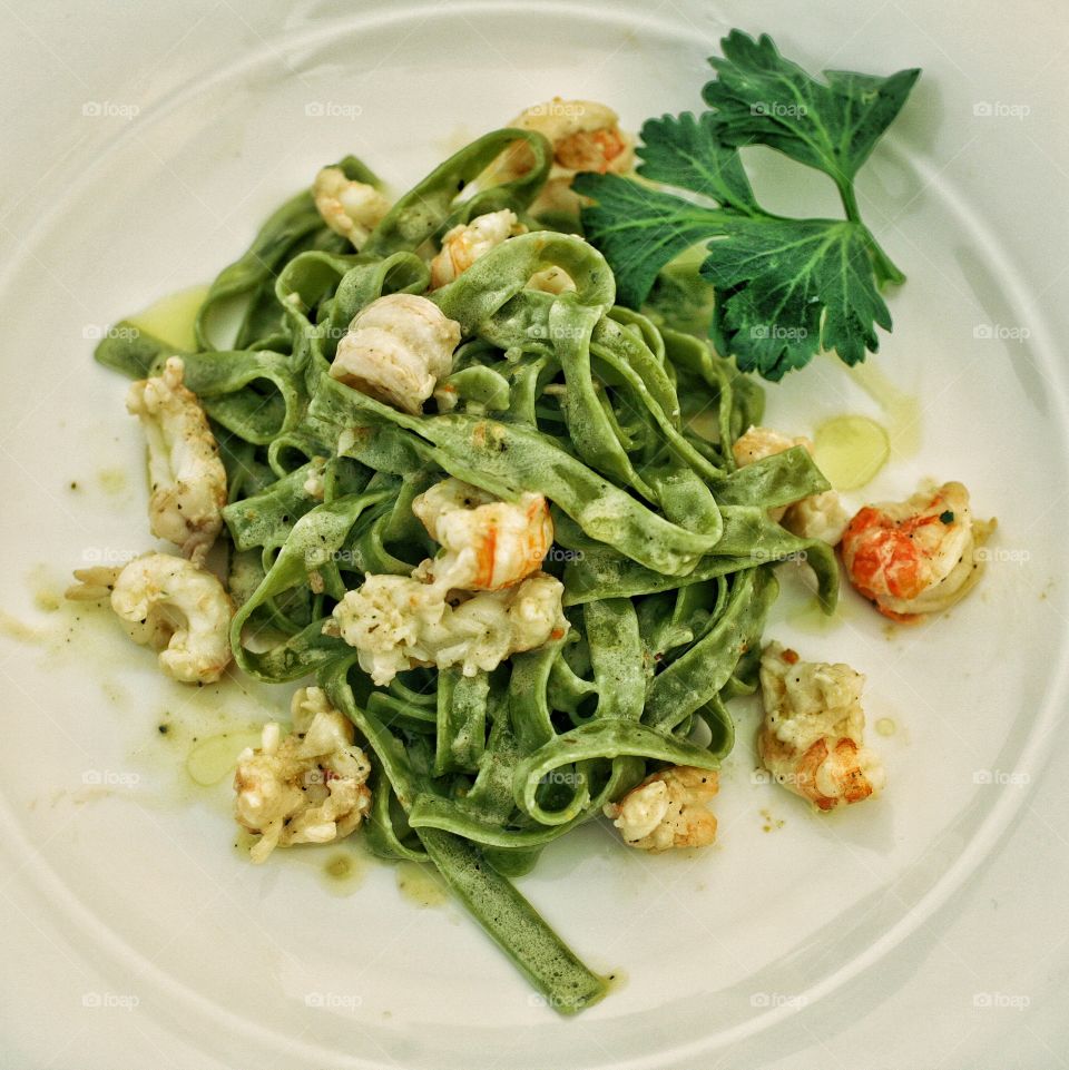 Shrimps pasta . Healthy meal