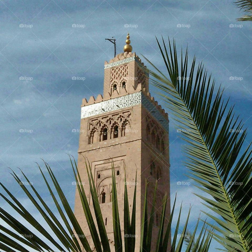 Beautiful architecture:  the minaret of kotoubia mosque at marrakech city in Morocco.