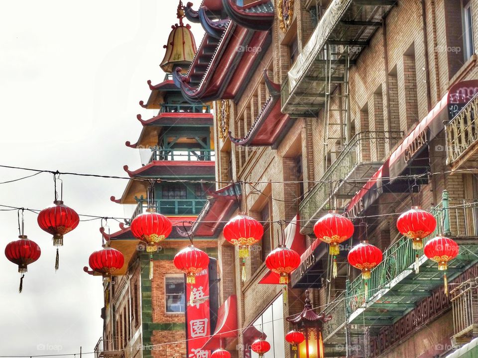 Chinese Lanterns Decorating A City Street For New Year Celebration